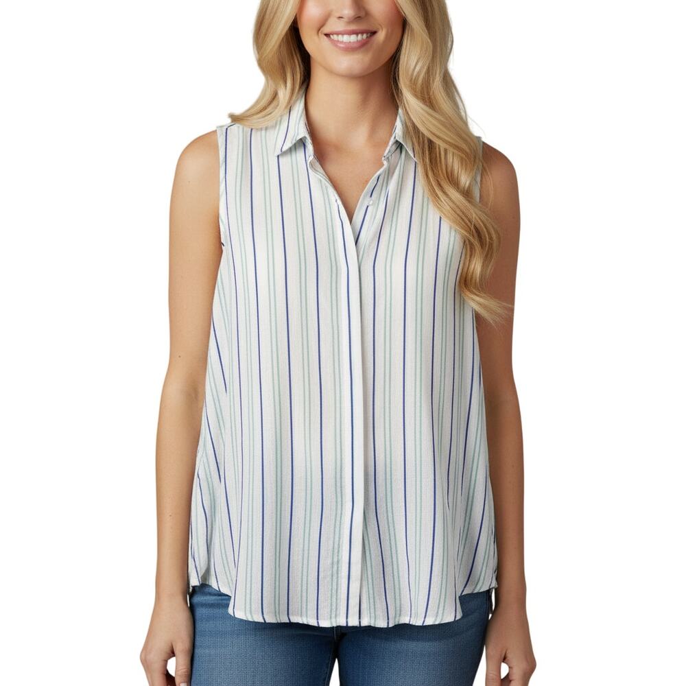 Market & Spruce Sleeveless Button-Up Collared Blouse Multicolor Striped NWT XL